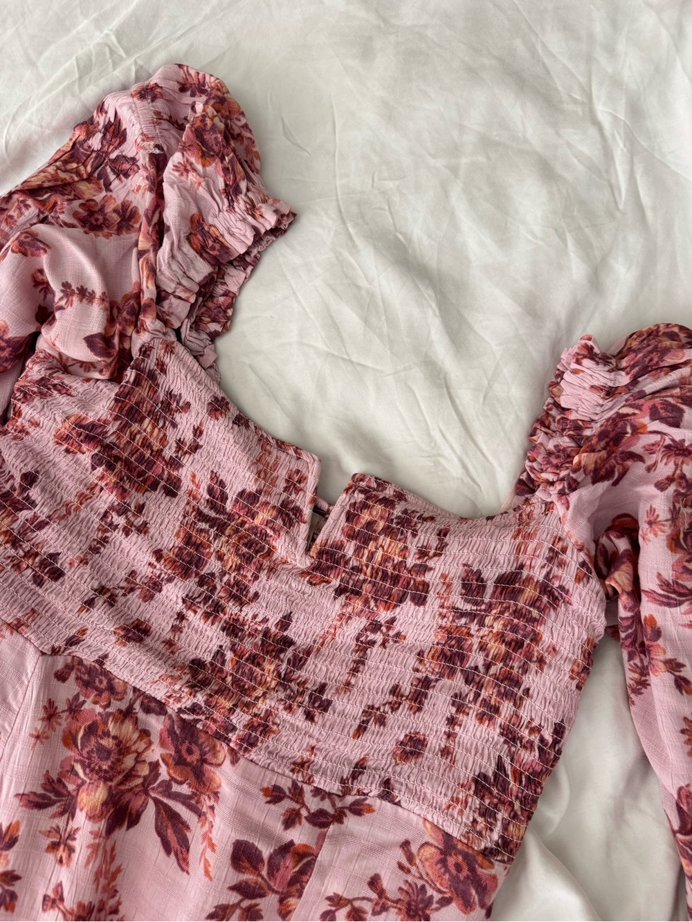 Free People Pink Floral Smocked Square-Neck Blouse